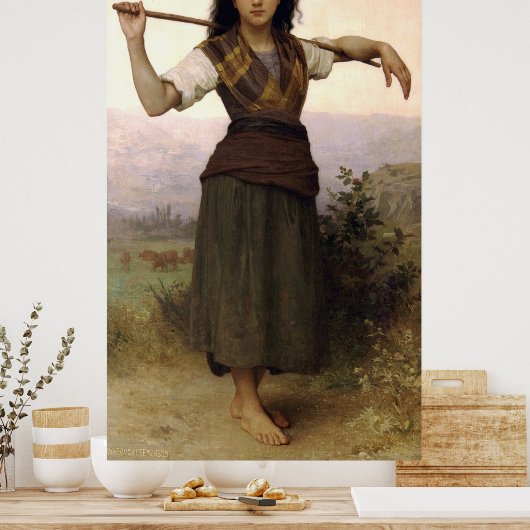 ブグエラウクラシックの1889年絵画の羊飼いの娘 ポスター (キッチン)