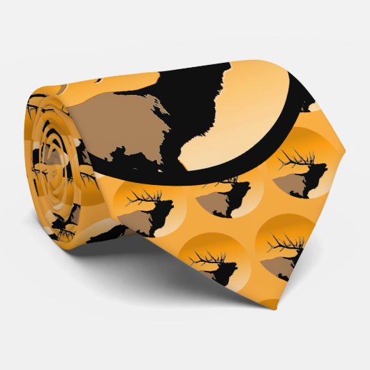 ブグリングブルエルクアットサンセットオリジナルワイルドライフアート ネクタイ (ロール)
