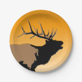 ブグリングブルエルクアットサンセットオリジナルワイルドライフアート ペーパープレート (正面)