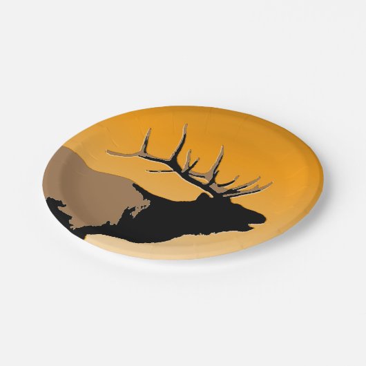 ブグリングブルエルクアットサンセットオリジナルワイルドライフアート ペーパープレート (アングル)