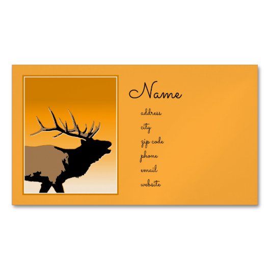 ブグリングブルエルクアットサンセットオリジナルワイルドライフアート マグネット名刺 (正面)