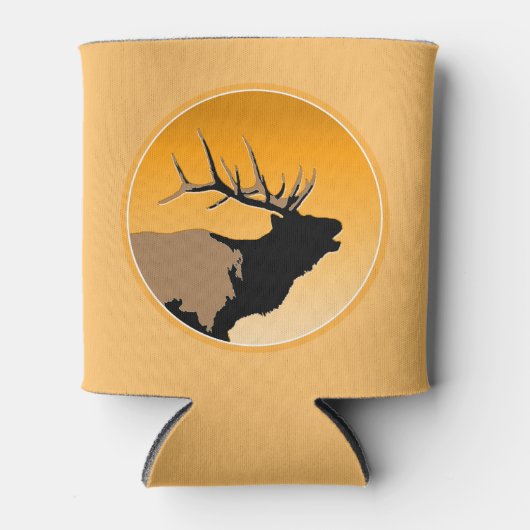 ブグリングブルエルクアットサンセットオリジナルワイルドライフアート 缶クーラー (正面)