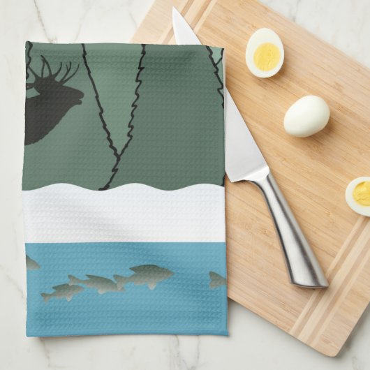 ブグリングブルエルク及び魚湯タオルセット キッチンタオル (四つ折り)