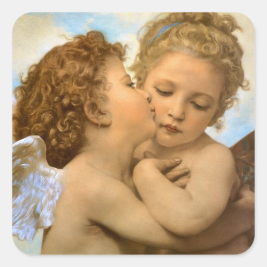 ブグローによる「はじめてのキス(天使のディテール)」 スクエアシール (正面)