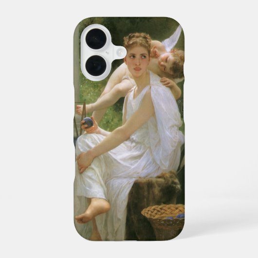 ブグロー作天使の肖像画「仕事の邪魔」 iPhone 16ケース (裏面)