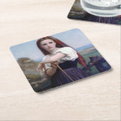 ブゲローの若い女性の羊飼い スクエアペーパーコースター (アングル)