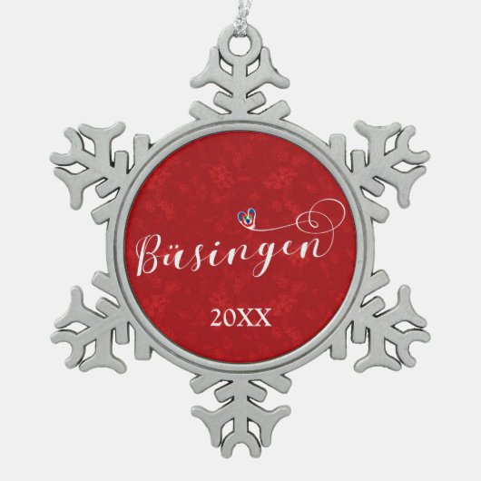 ブシンゲン国旗のハート、ブシンゲンアムホッチン スノーフレークピューターオーナメント (正面)