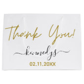 ブシンプルラック&金ゴールドサンキュー名前をカスタムする ラージペーパーバッグ (正面)