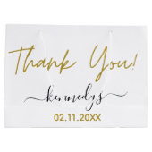 ブシンプルラック&金ゴールドサンキュー名前をカスタムする ラージペーパーバッグ (裏面)