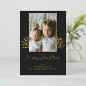 ブシンプルラック&金ゴールドメリークリスマス写真 シーズンカード (スタンド正面)