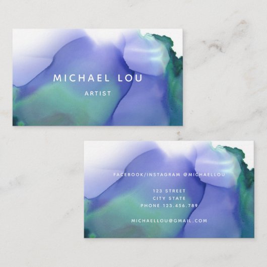 ブシンプルルー水色トレンディー名モダン刺 名刺 (正面/裏面)