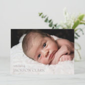 ブシンプルルー男の赤ちゃんフォトコラージュ誕生 案内状 (スタンド正面)