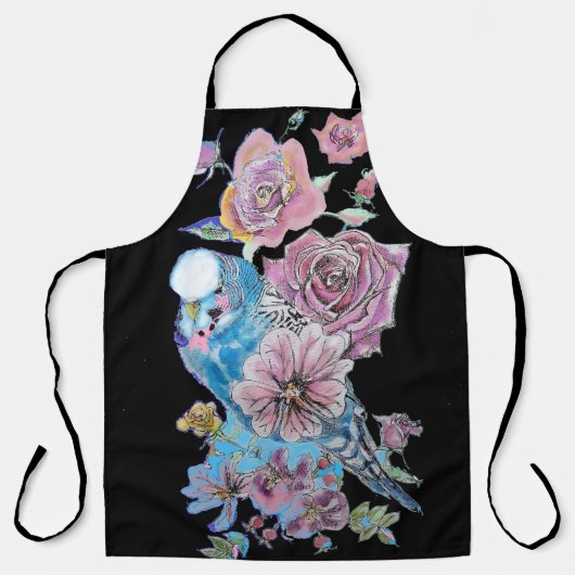 ブジウータカラーバラフローラデザインブラックエプロン エプロン (正面)