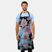 ブジウータカラーバラフローラデザインブラックエプロン エプロン (着用した状態)