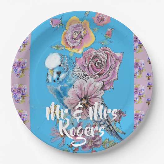 ブジウータカラーフローラ薄紫結婚の紙プレート ペーパープレート (正面)