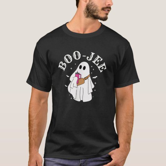 ブジェー幽霊飲みコーヒーコケットボウハロー Tシャツ (正面)