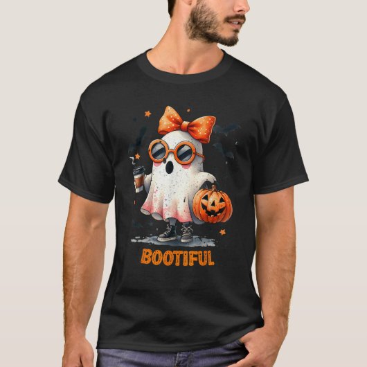 ブジェー幽霊飲みコーヒーコケットボウハロー Tシャツ (正面)