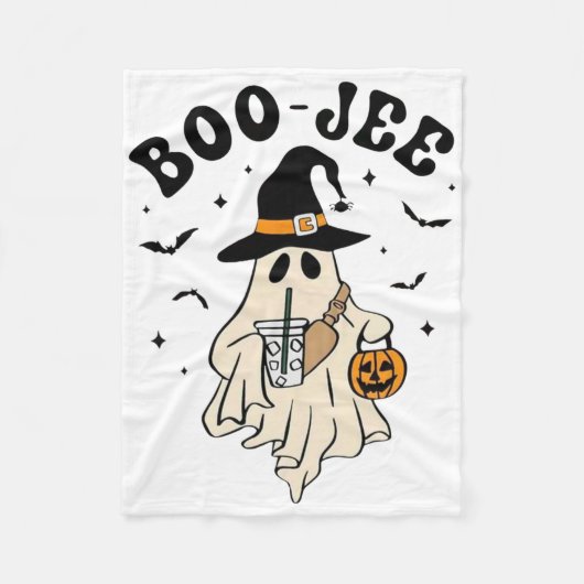ブジェ幽霊かわいい面白いハロウィーン フリースブランケット (正面)