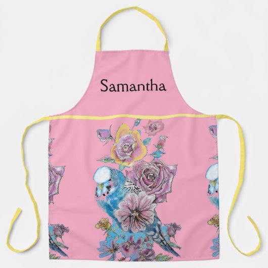 ブジーウォーターカラーバラフローラデザインピンクエプロン エプロン (正面)