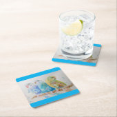 ブジーウォーターカ絵画ラーズバードクッションアクアティール（緑がかった色） スクエアペーパーコースター (インサイチュ)