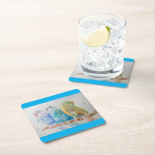 ブジーウォーターカ絵画ラーズバードクッションアクアティール（緑がかった色） スクエアペーパーコースター (インサイチュ)