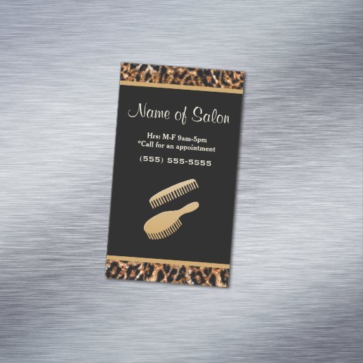 ブスタイリッシュラシ黒及び金ゴールドヒョウ毛サロン マグネット名刺 (インサイチュ)
