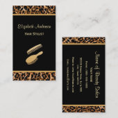 ブスタイリッシュラシ黒及び金ゴールドヒョウ毛サロン 名刺 (正面/裏面)