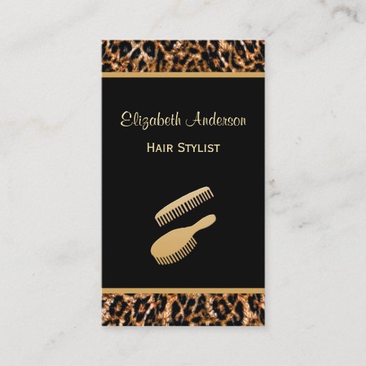 ブスタイリッシュラシ黒及び金ゴールドヒョウ毛サロン 名刺 (正面)