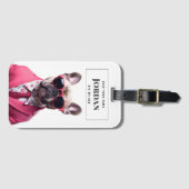 ブスタイリッシュルフランスのドッグピンクスーツ眼鏡ドッグポーズ ラゲッジタグ (正面横)