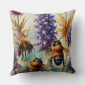 ブズ美しい | 水彩ミツバチと開花 クッション (裏面)