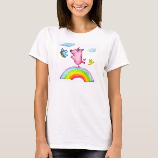 ブタおよび虹 Tシャツ (正面)