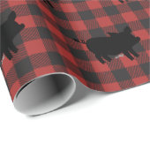 ブタが付いている赤いバッファローの格子縞 ラッピングペーパー (ロールコーナー)