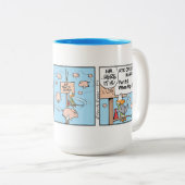 ブタが漫画のコーヒーマグを飛ばす時 ツートーンマグカップ (正面右)