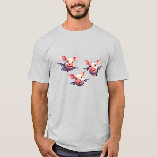 ブタが空を飛ぶ ファニー ピッグ 飛行機 Tシャツ (正面)