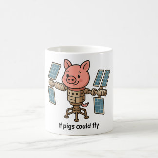 ブタが空を飛べたら - ブタの宇宙ステーション コーヒーマグカップ