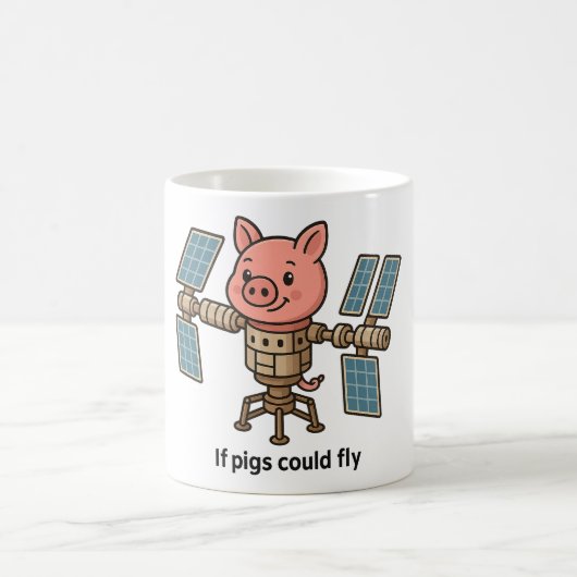 ブタが空を飛べたら - ブタの宇宙ステーション コーヒーマグカップ (中央)