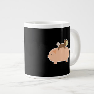 ブタで後方に乗っているベビー猿 ジャンボコーヒーマグカップ