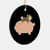 ブタで後方に乗っているベビー猿 セラミックオーナメント (右)