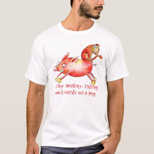 ブタで後方に乗っているベビー猿 Tシャツ