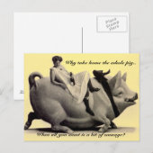 ブタに乗っているおもしろいなヴィンテージの郵便はがきの女性なぜ取得 ポストカード (正面/裏面)