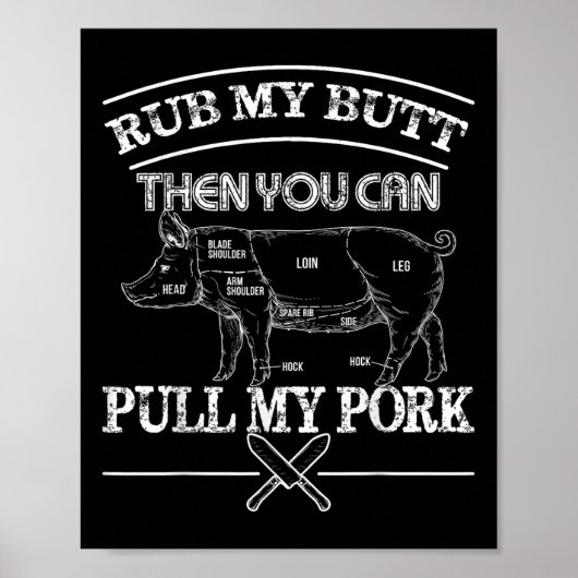 ブタのお尻を揉んで、ポークを引き抜いて 面白いBBQ Tシャツ ブタ ポスター (正面)