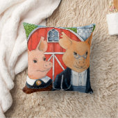 ブタのアメリカのゴシック様式からかいの水彩画の芸術の絵画 クッション (ブランケット)