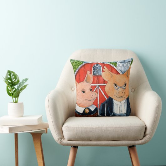 ブタのアメリカのゴシック様式からかいの水彩画の芸術の絵画 クッション (椅子)