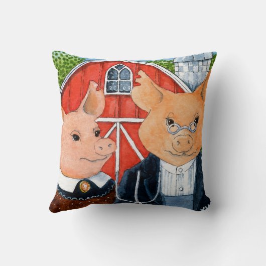 ブタのアメリカのゴシック様式からかいの水彩画の芸術の絵画 クッション (裏面)