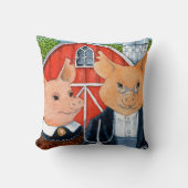 ブタのアメリカのゴシック様式からかいの水彩画の芸術の絵画 クッション (正面)