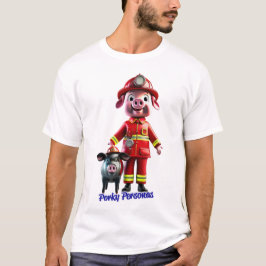 ブタのキャラクター パーソナライズ ポークパーソン おもしろい 消防士 Tシャツ