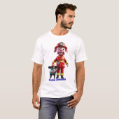 ブタのキャラクター パーソナライズ ポークパーソン おもしろい 消防士 Tシャツ (正面フル)