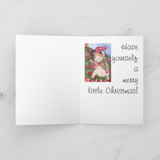 ブタのクリスマスの水彩画の絵画のクリスマス シーズンカード (内部)