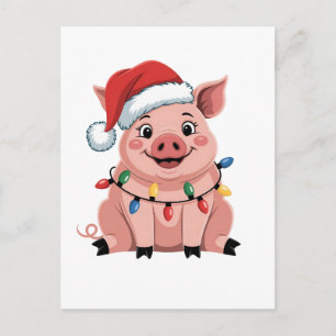 ブタのクリスマスサンタ帽子 クリスマス休日 クリスマスのピッグマス シーズンポストカード