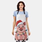 ブタのクリスマスサンタ帽子 クリスマス休日 Xmas Pigmass エプロン (着用した状態)